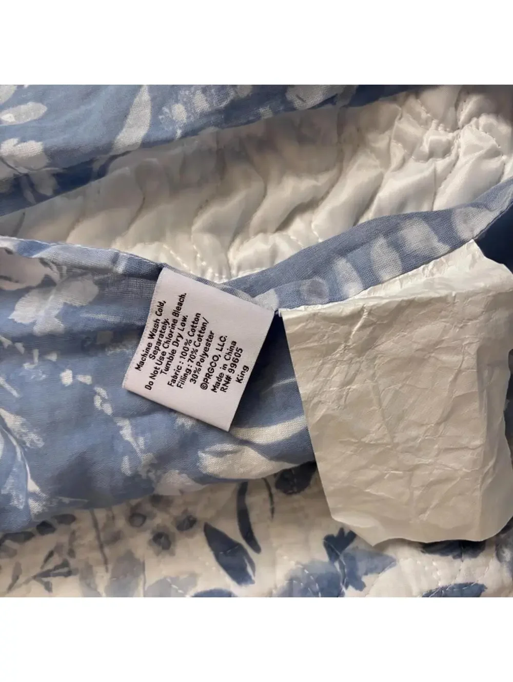 Papyrus Blue & White Floral Spray Botanical King Size Pillowcases Set Quilted x2